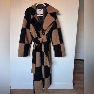 L'Academie Black and Brown Checkered Teddy Jacket Small